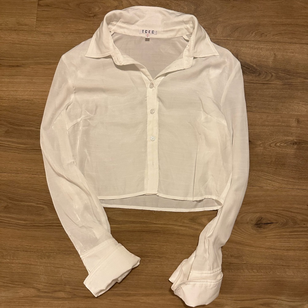 White Sheer Button-Up Blouse